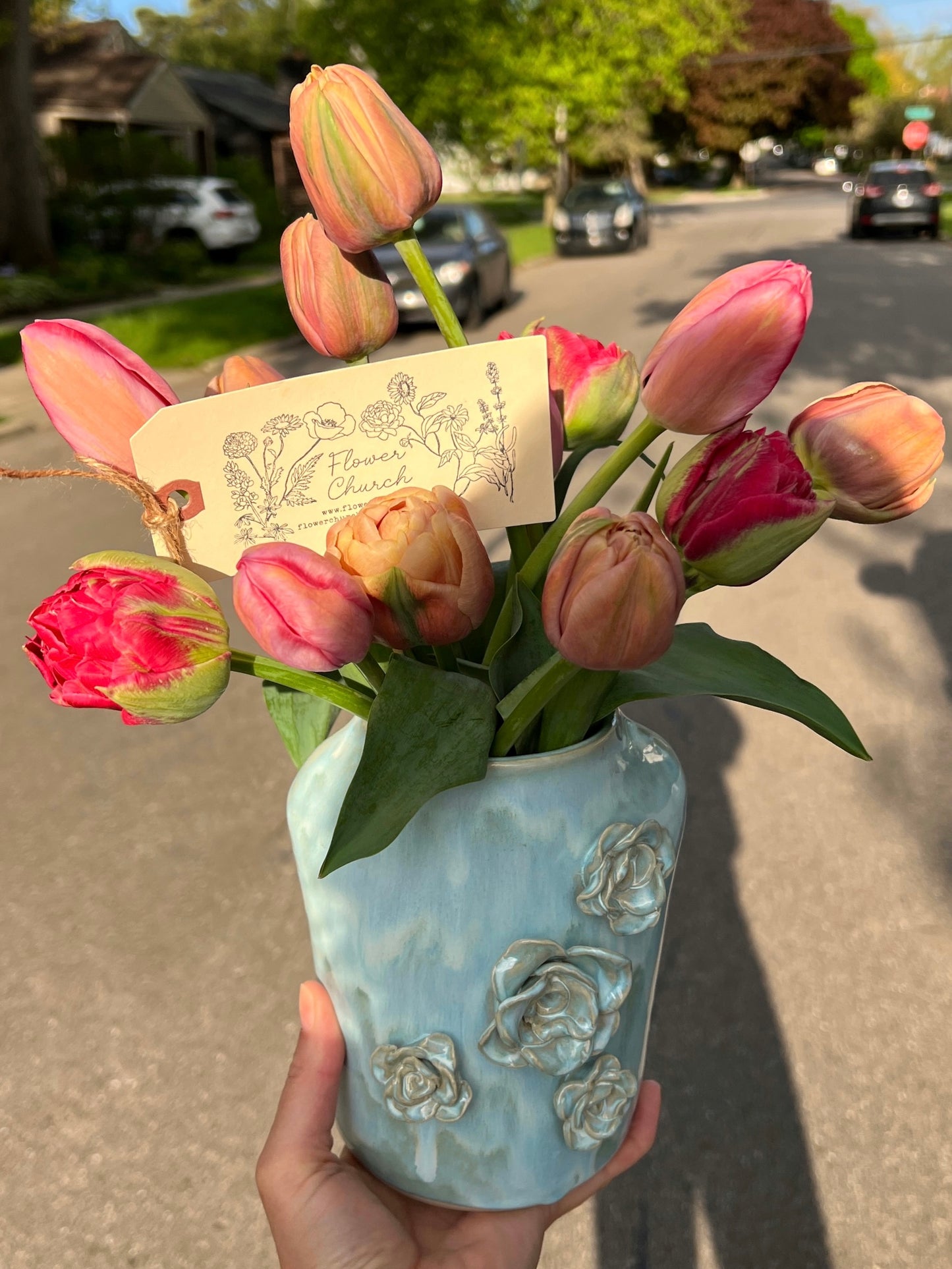 Sculpted Vase + Local Tulips