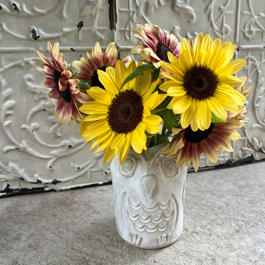 Owl Vase + Sunflowers