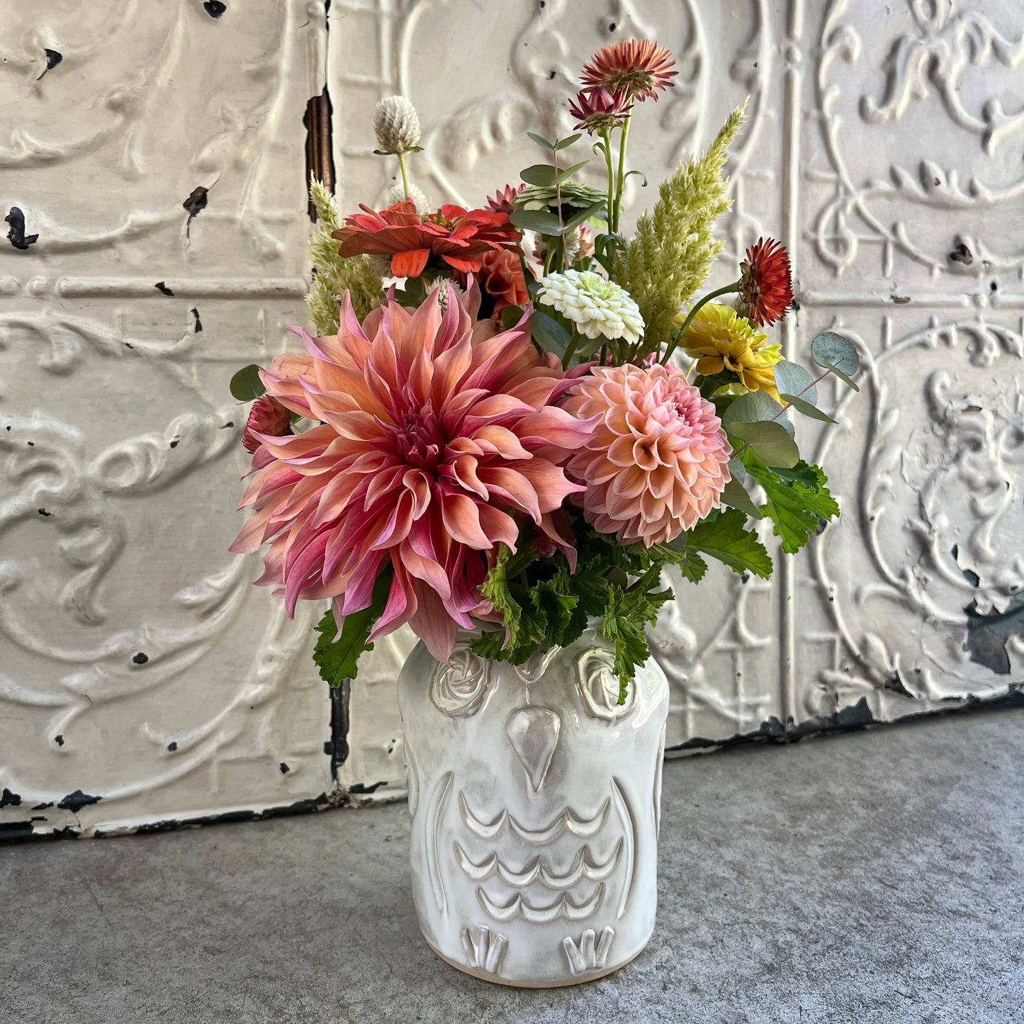 Owl Vase + Local Blooms