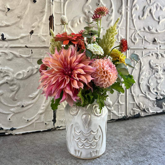 Owl Vase + Local Blooms